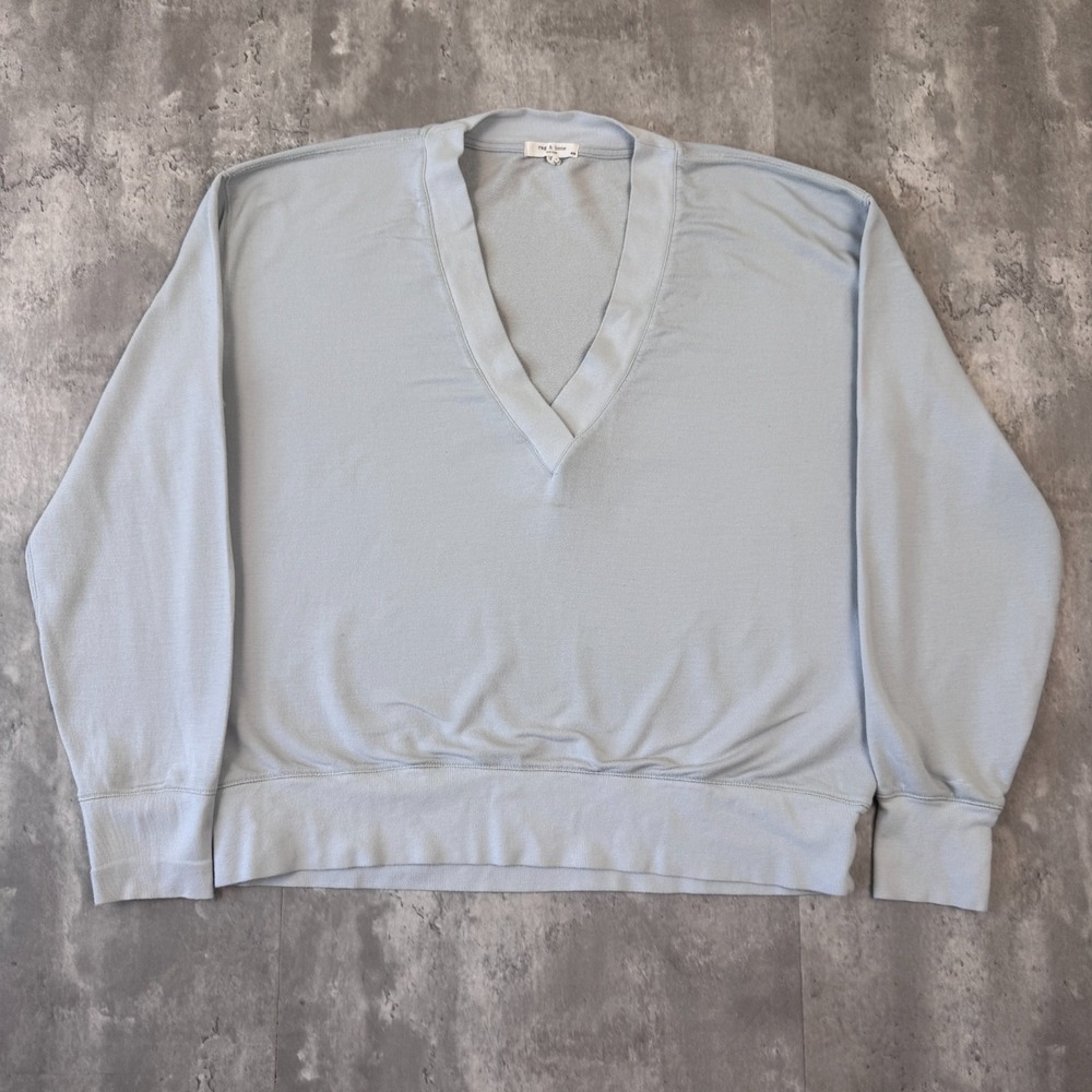 Rag & Bone Flora V-Neck Sweatshirt Womens M Light Blue Pullover Oversized